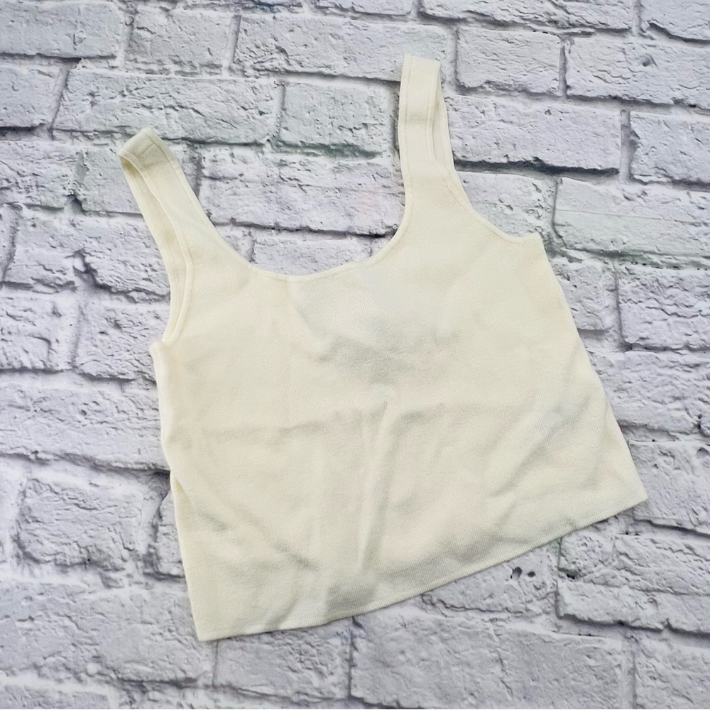 Cream Ribbed Tank Top - Classic Scoop Neck Med